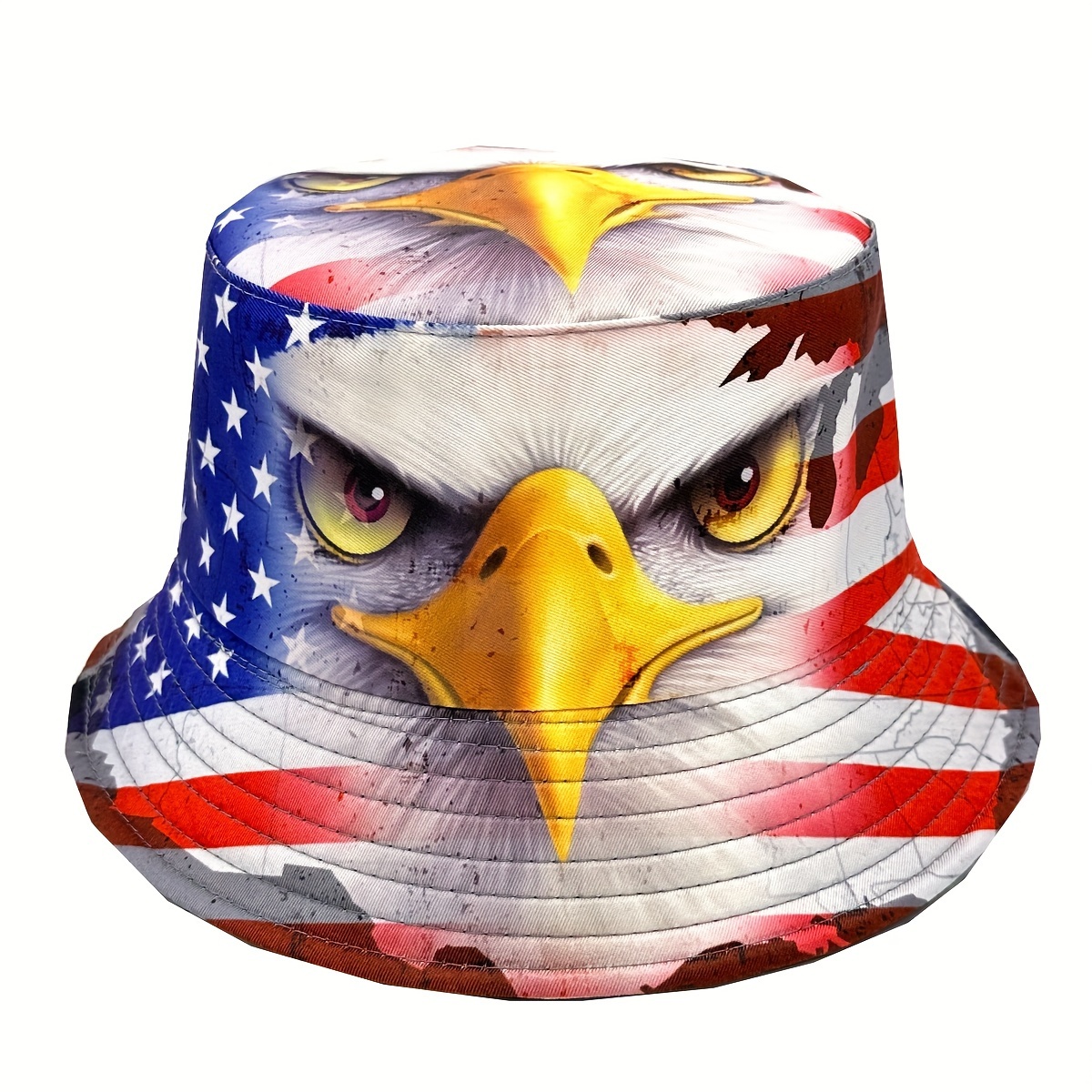 

Men's Reversible Patriotic Eagle & American Flag Bucket Hat - Adjustable, Streetwear Fashion Accessory