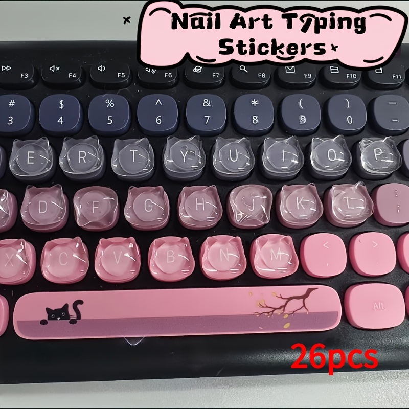 TEMU 26pcs Cat And Heart Keycap Stickers, Cute Keyboard Stickers For Laptop Computer, Decorative Key Top Cover, Cute Aesthetic Accessory For Girls
