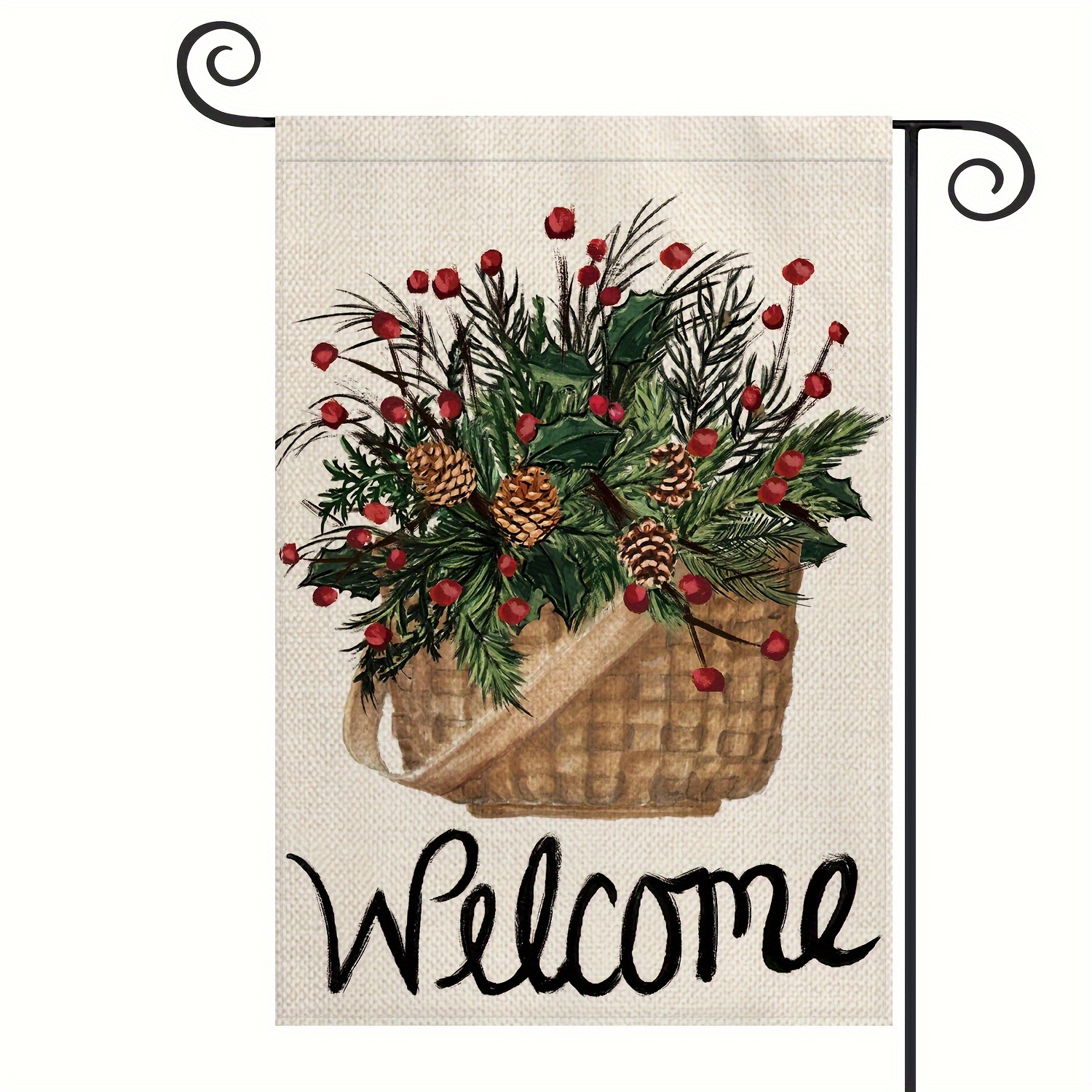 

1pc, Sm:e Welcome Berries Garden Flag, 12x18 Inch Double Sided, Winter Christmas Farmhouse Yard Outdoor Decoration