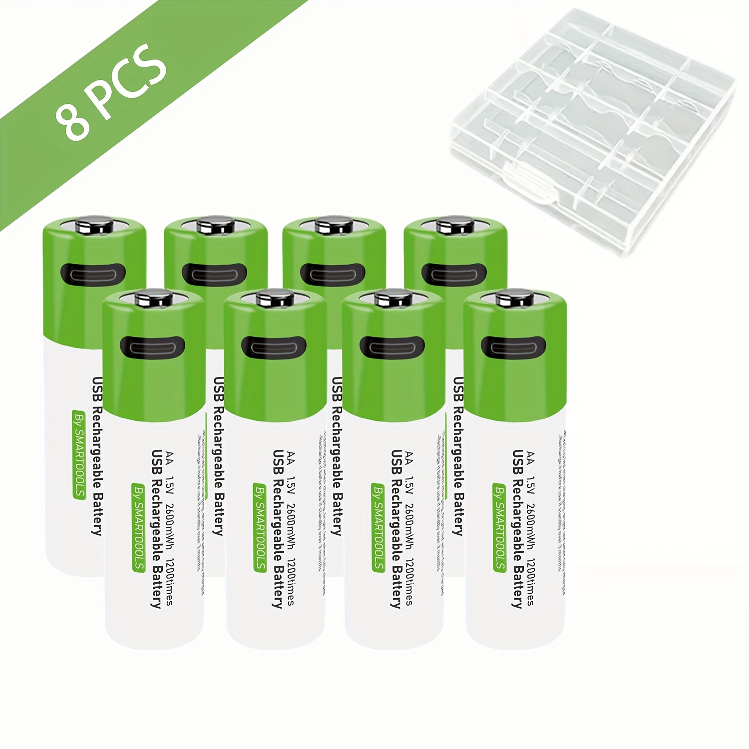 E-shop 8 Stück AA Batterien, Ultra-langlebige wiederaufladbare Lithium-Batterie, 1,5 V 2600 mWh Hochkapazität Akku, 1,5-Stunden-Schnellladung, 1200