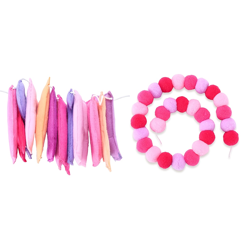 Image of 3d Pink Happy Birthday Garland Felt Banner With Reusable Natural Handmade Letters And Balls For Birthday, Baby Shower, And Gender Reveal Decorations