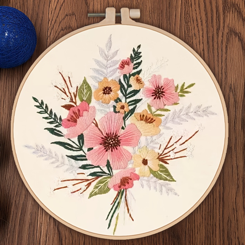 E-shop Stickset, geeignet für Anfänger Erwachsene, Kreuzstich-Set, Blumen- und Pflanzenmuster, inklusive 1 Stück 7,9-Zoll Stickrahmen