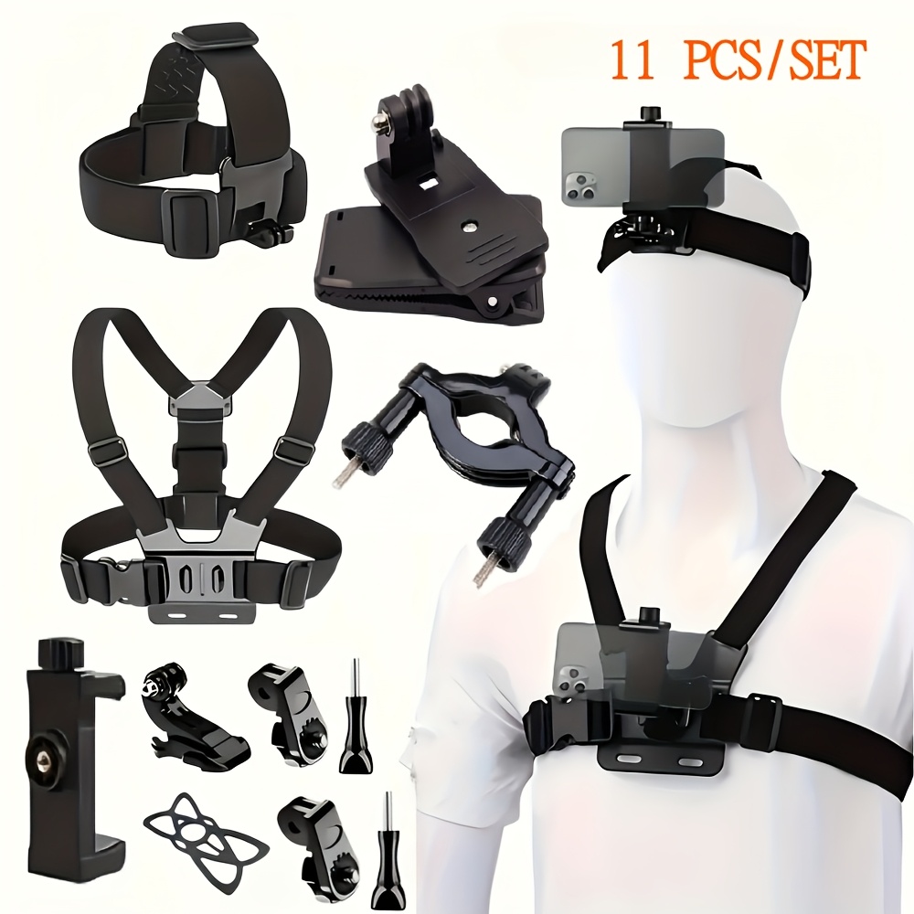 Temu – TEMU An 11-in-1 Action Camera Set That Includes Adjustable Mounts For Smartphones, Straps, And Chest Harnesses, Compatible With For 12, , Dji, ,