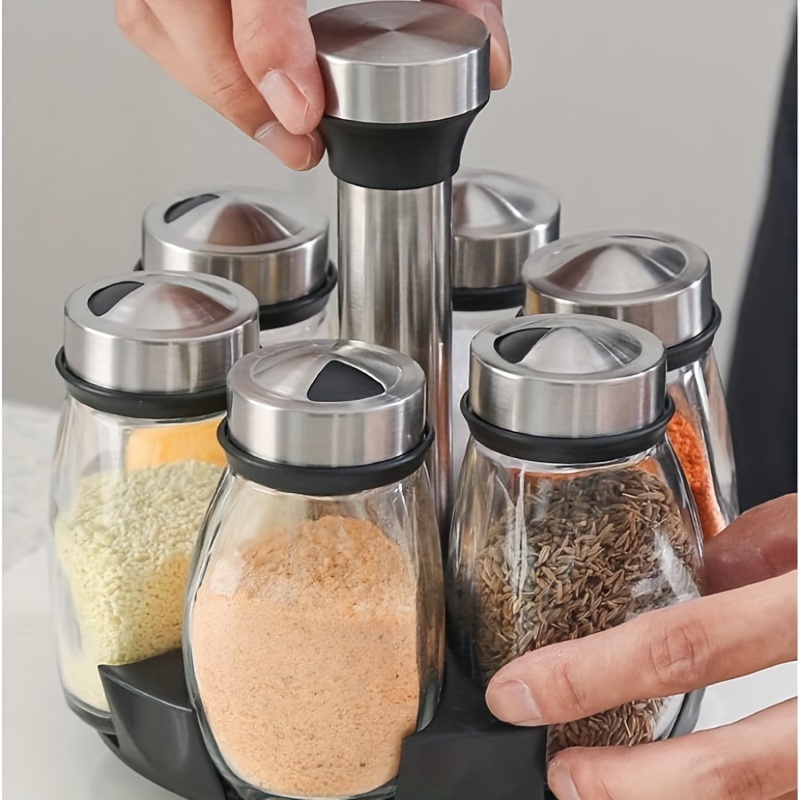 

1pc Rotating Rack Organizer - 6-jar Kitchen Seasoning Containers With - Revolving Rack, Countertop Dispenser For Easy , No Pattern