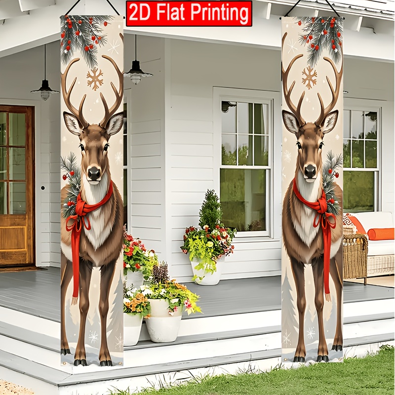 TEMU 2d Flat - 2d Flat - Set Of 2 Flat Christmas Reindeer Banners For , Measuring 12x70.8 Inches, Made Of Polyester And Featuring Designs Of Pine