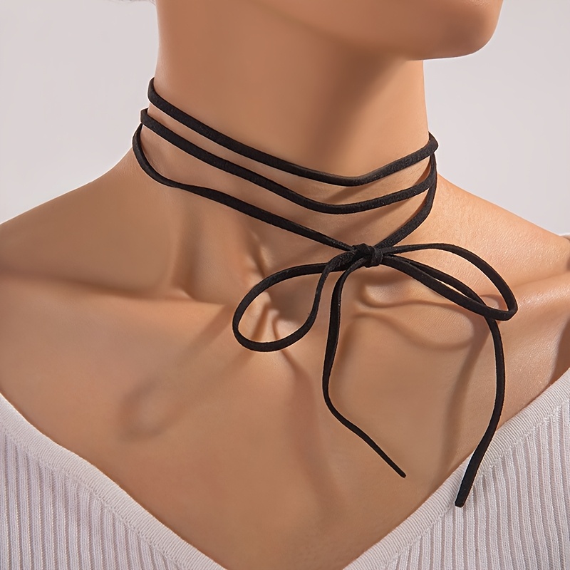 chic dark polyester choker necklace tie detail Temu