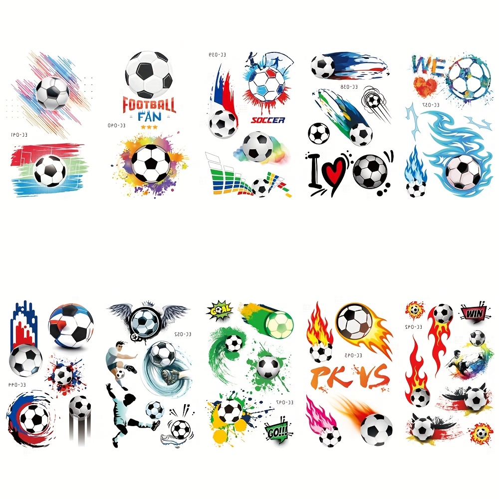 Image of 10pcs/10 Sheets Tattoo Temporary Tattoos Suitable For Football Fans, Realistic Football Player & Jersey Designs, Application For Parties, Events, Themed Events - Instant Tattoos For &