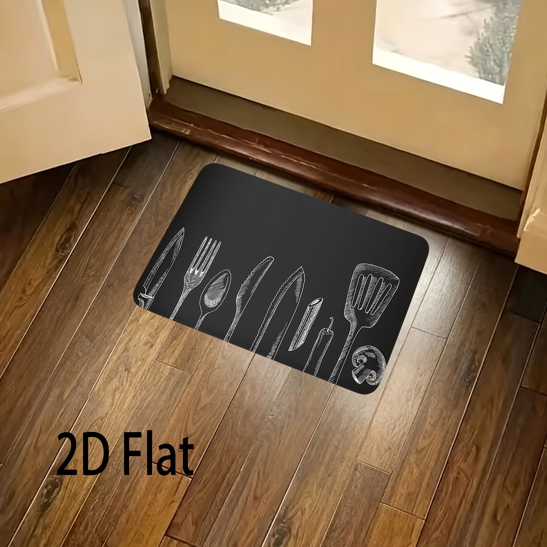 TEMU Tapis de cuisine épais Jit1pc de 1,1 cm, avec un motif d'assiettes . Ce tapis est épais, durable et convient pour , , , et la décoration