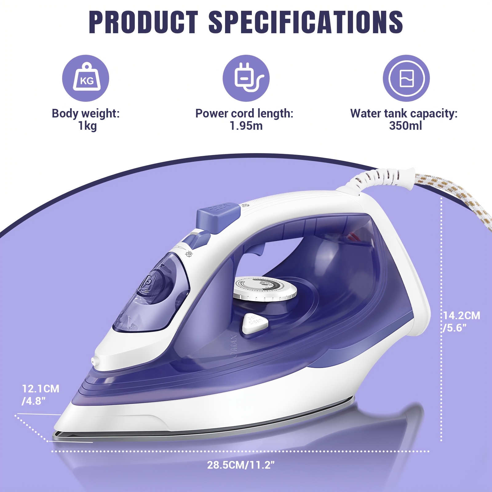 professional steam iron and garment steamer heavy duty titanium soleplate fast heating self cleaning 3 temperature settings with   vertical steam anti   system rotary dial suitable for     ironer Product details 2