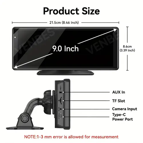 9 inch portable carplay auto wireless link wireless hands free rearview camera aux input cars car plug powered adapter vehicle entertainment modern interface sturdy construction smart car device car enthusiasts car multimedia player device modern vehicle owners