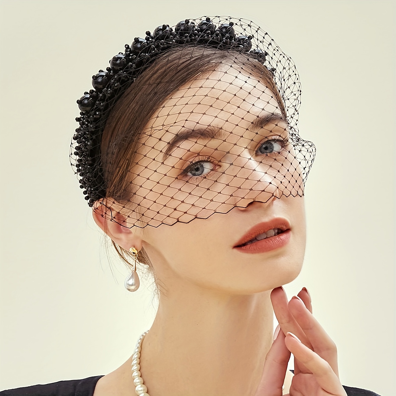 Vintage Bowknot Mesh Veil Headband 1920s Cocktail Headpiece EUPSIIU Black Mesh Veil Headband Bridal Wedding Veil  main image 3