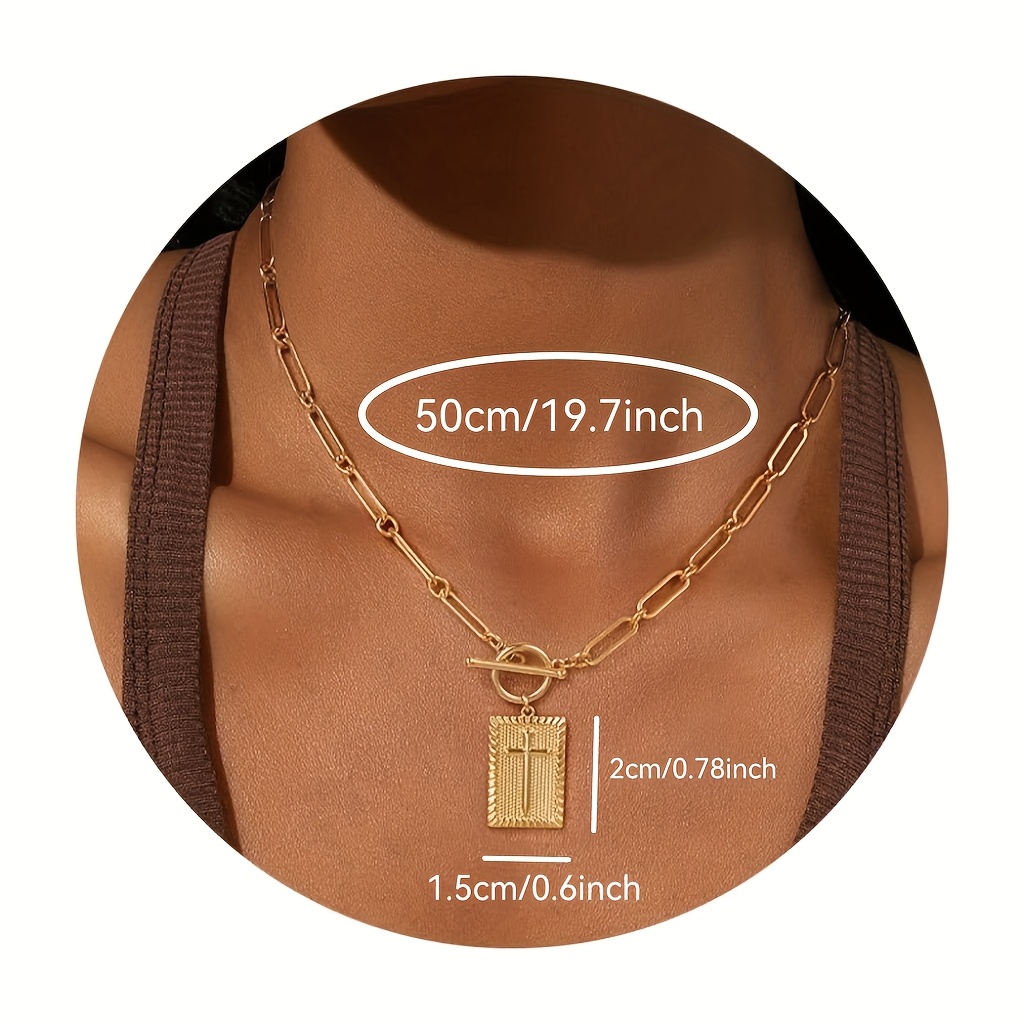 Women's Golden Rectangular Pendant Necklace, Daily Wear