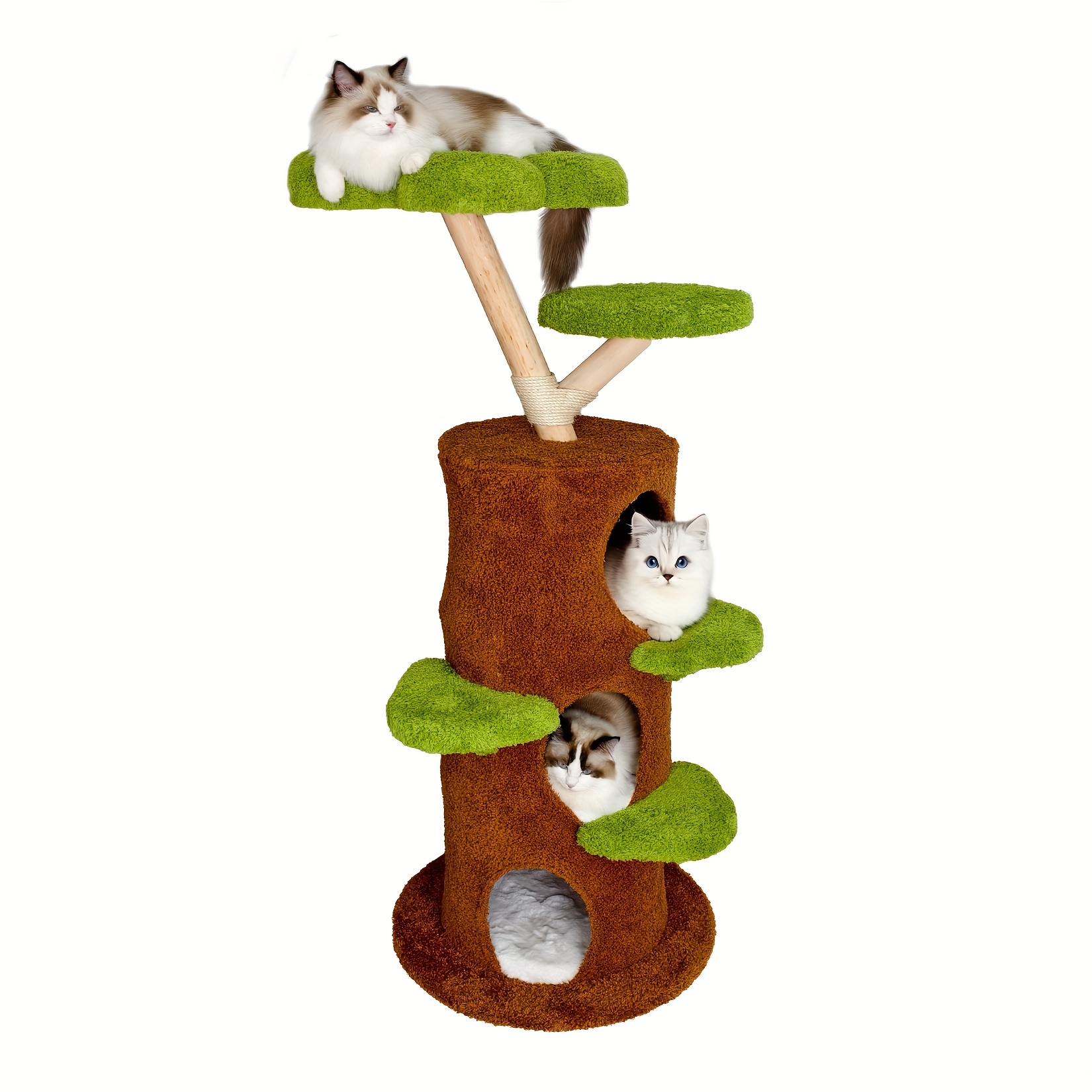 TEMU Bingopaw 148cm Cat Tree Solid Wood Sturdy Cat Scratching Post With Toy Ball And Condo Large Cat Climbing Tree For Indoor And Outdoor Cats