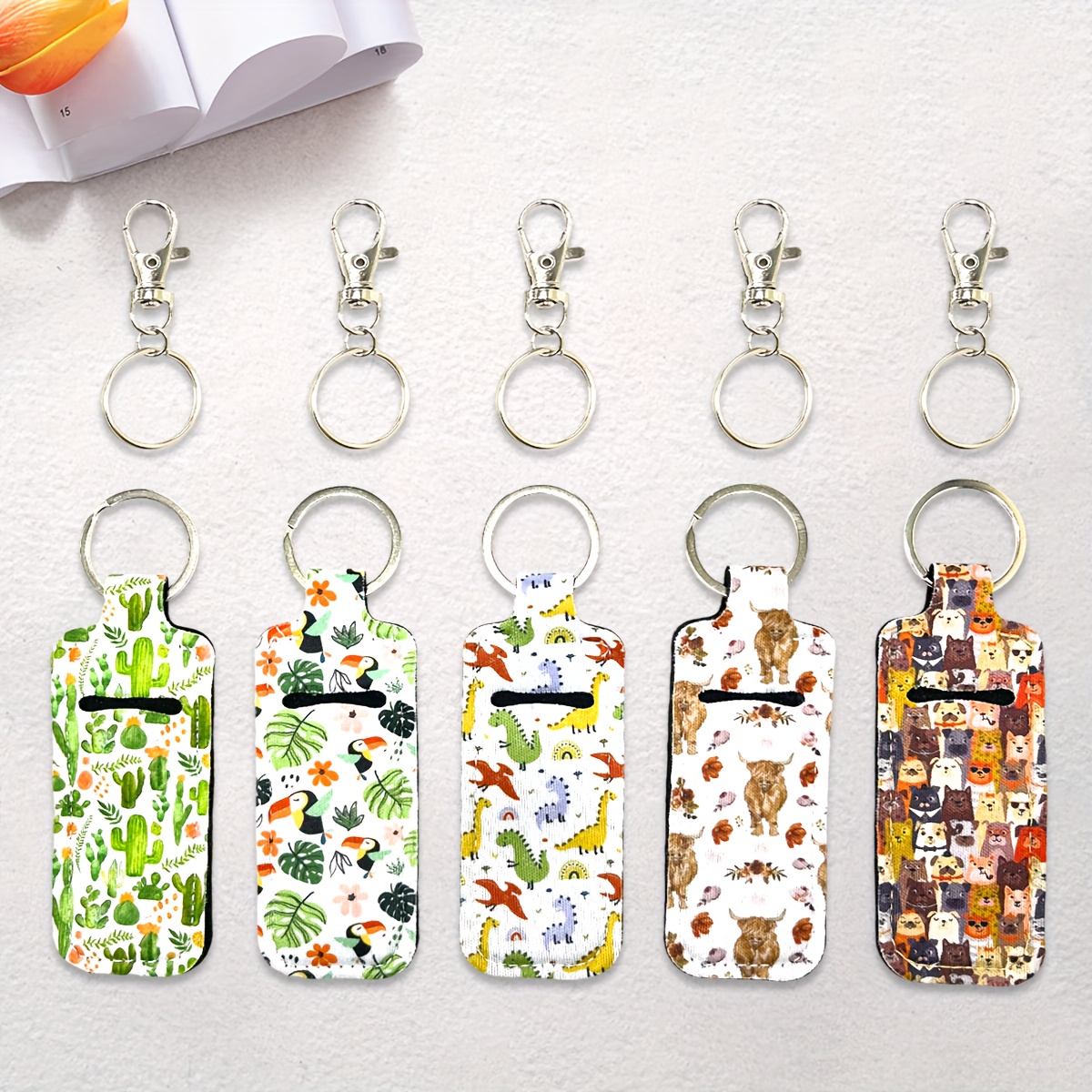 

10pcs Lipstick Case, Lip Gloss Case Featuring Floral Birds, Dinosaurs, , Puppies, And Designs In Colors, Keychains, Trendy And For Day, , Valentine's Day, And Christmas.