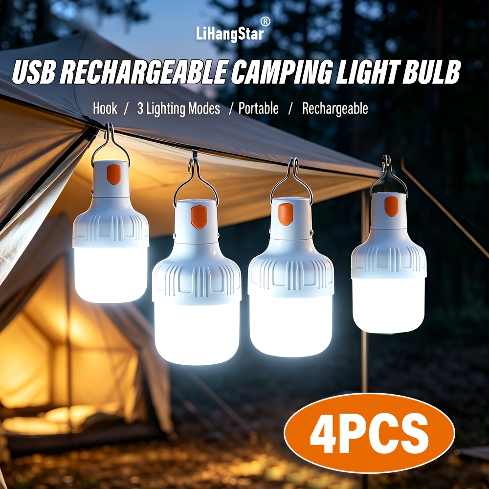 Image of 4pcs Lihangstar Usb- Portable Led Camping Lantern With Hook Light, 3-speed Dimmer & Usb Suitable For Tent, Emergency, Hiking, Fishing, /outdoor Use - Handheld Bulb For Ceiling Fan/looking Light
