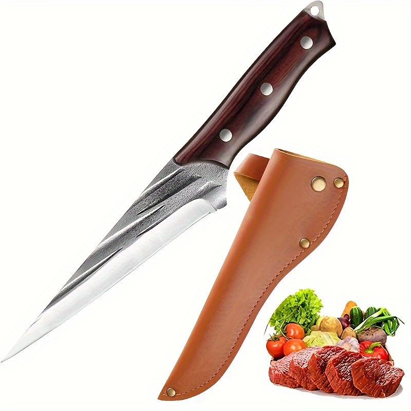 TEMU 1pc, Boning Knife Kitchen Hand Fillet Knife Beef Knife Bbq Tool Handmade Stainless Steel Professional Knives