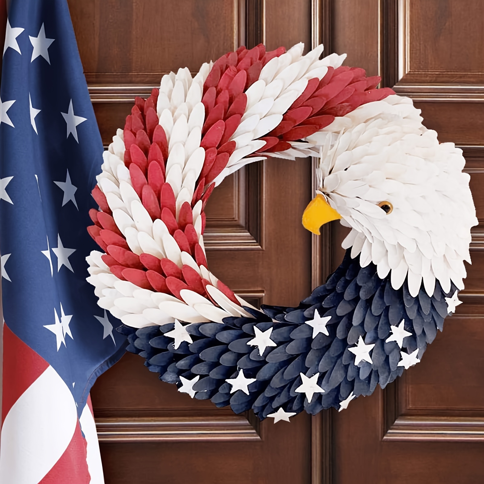 1pc independence day patriotic eagle wreath decoration 4th of july wreaths for front door handcrafted day wreaths festival celebration usa flag printed wreath details 4