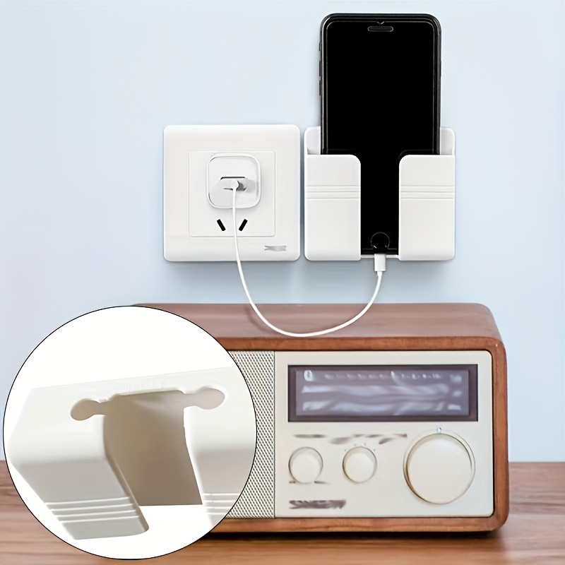 1pc Wall Mounted Phone Holder, Adhesive PC Material, No Drilling, Remote Control Storage, Made of Other Plastic, for Bathroom, Kitchen, Hotel Bedside - Smart Phone Charging Station