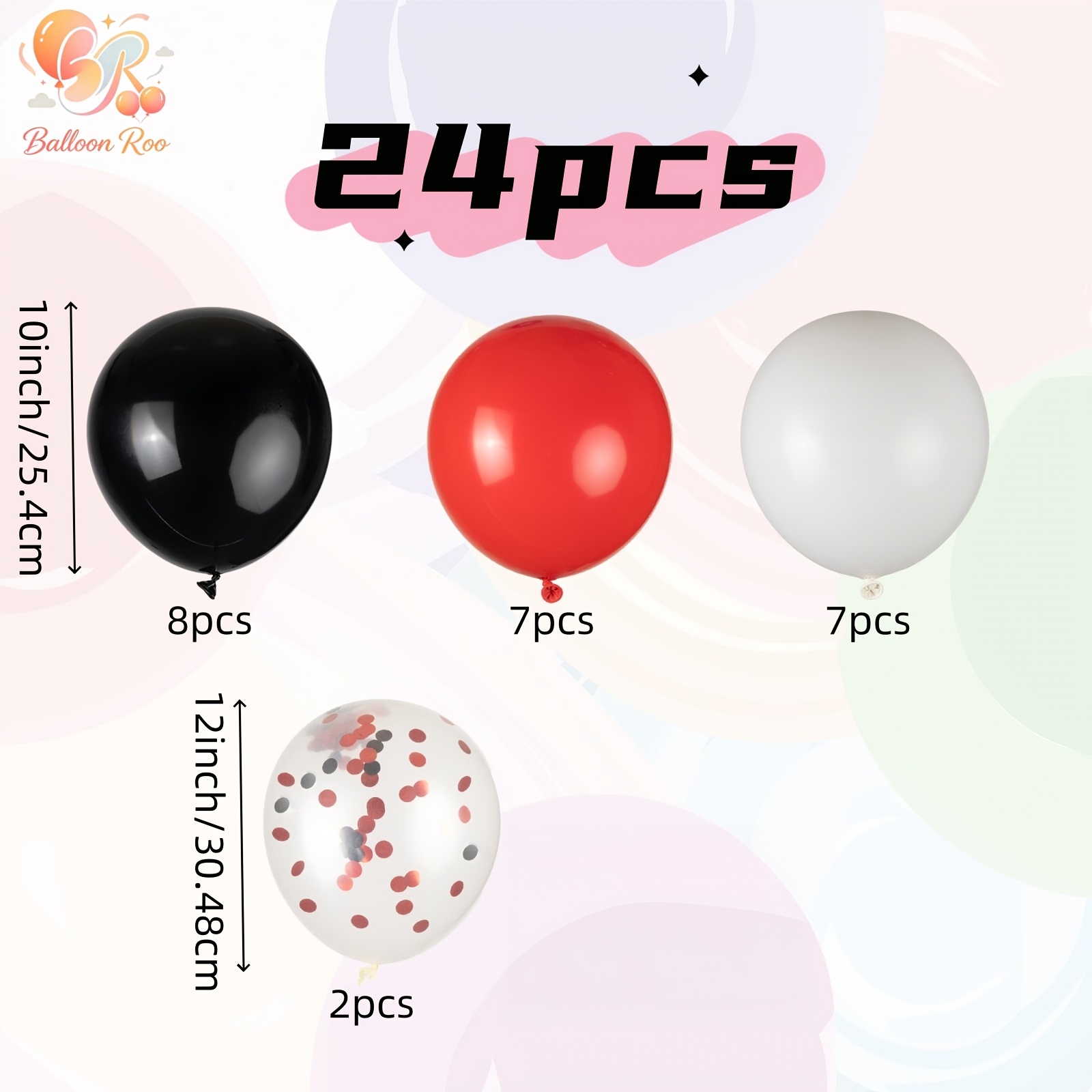 TEMU 24pcs, Red, Black, White And Confetti Latex Balloons, Suitable For Birthdays, Graduation Ceremonies, Anniversaries, Bachelor Parties, Halloween,