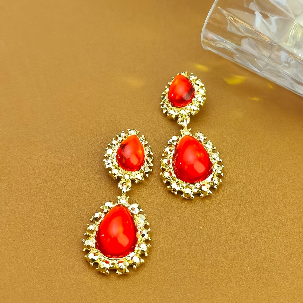 Ladies' High-End Red Teardrop Earrings, Elegant Wedding Accessory