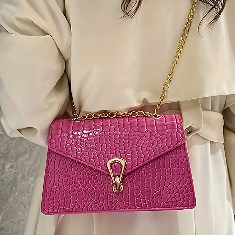 elegant crocodile pattern crossbody bag with clasp in white black rose red green luxurious polyester lined handbag for women evening handbag elegant handbag glossy details 9