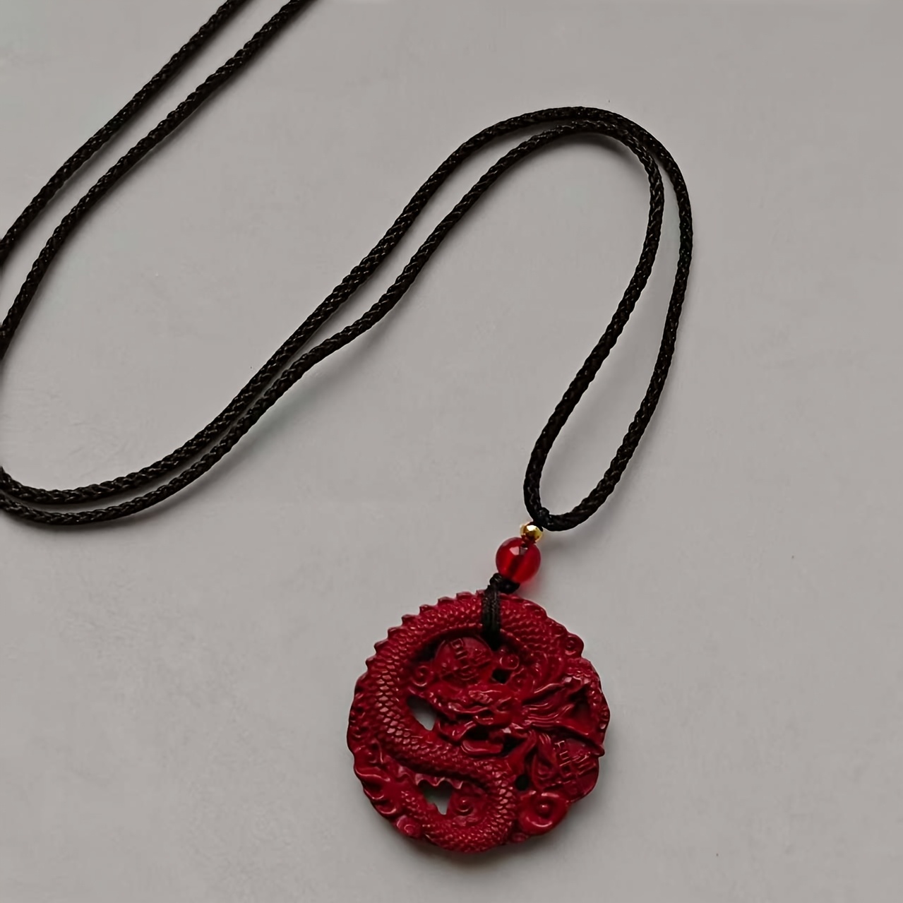 Red Natural Dragon Pendant, Couple Lucky Charm Necklace