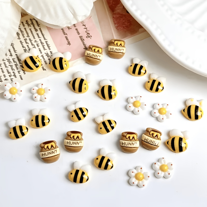 TEMU 52 piezas de cuentas de resina multicolor realistas 3D de abeja y miel con cápsulas de flor de , adecuadas para de uñas DIY, fabricación de