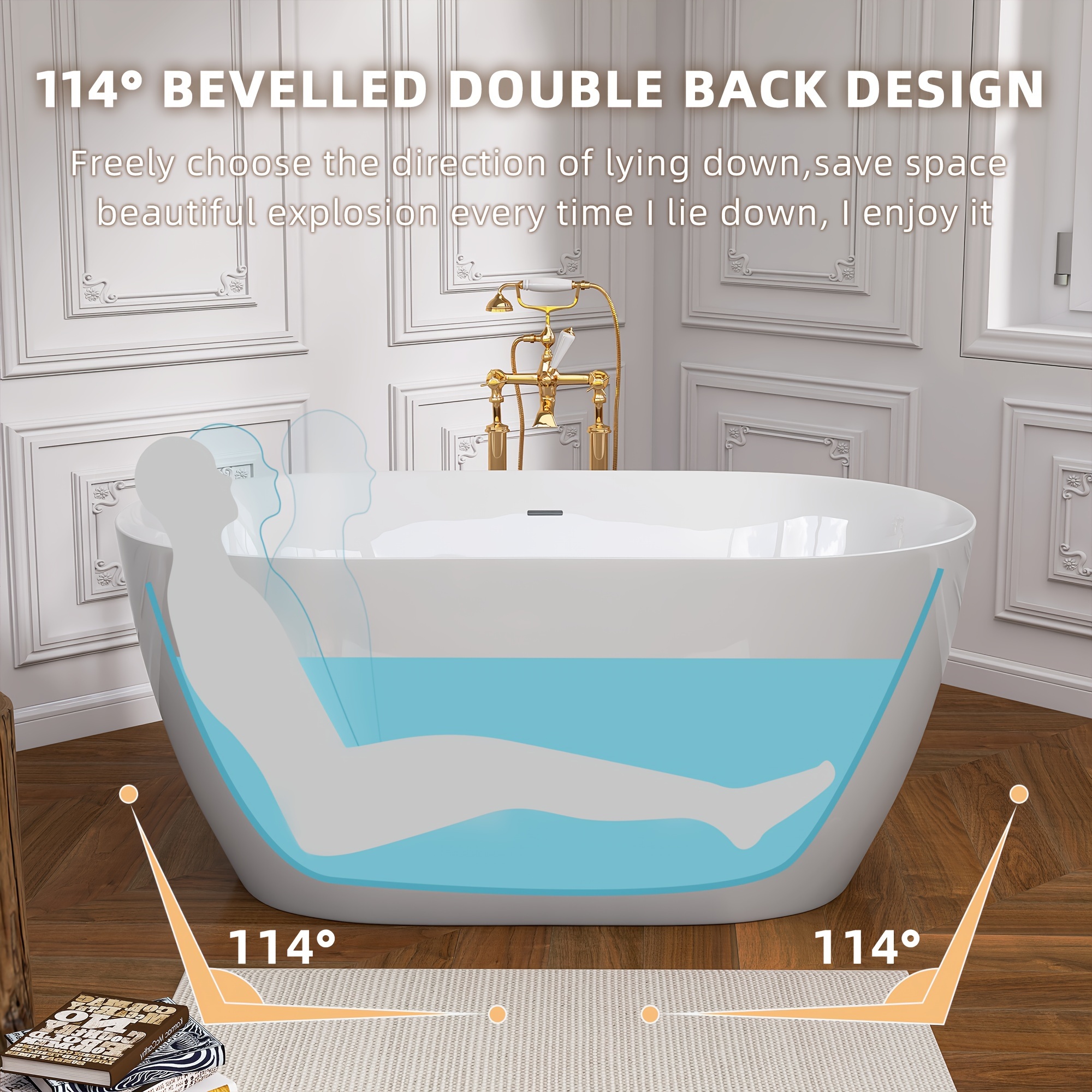 Acrylic Freestanding Bathtub Contemporary Soaking White Tub Temu