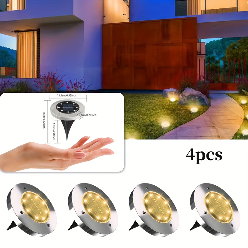 TEMU Solar Ground Lights, Outdoor Led Path Lights, Courtyard, Lawn, Driveway Underground Lights, White Light, Stainless Steel, Waterproof And