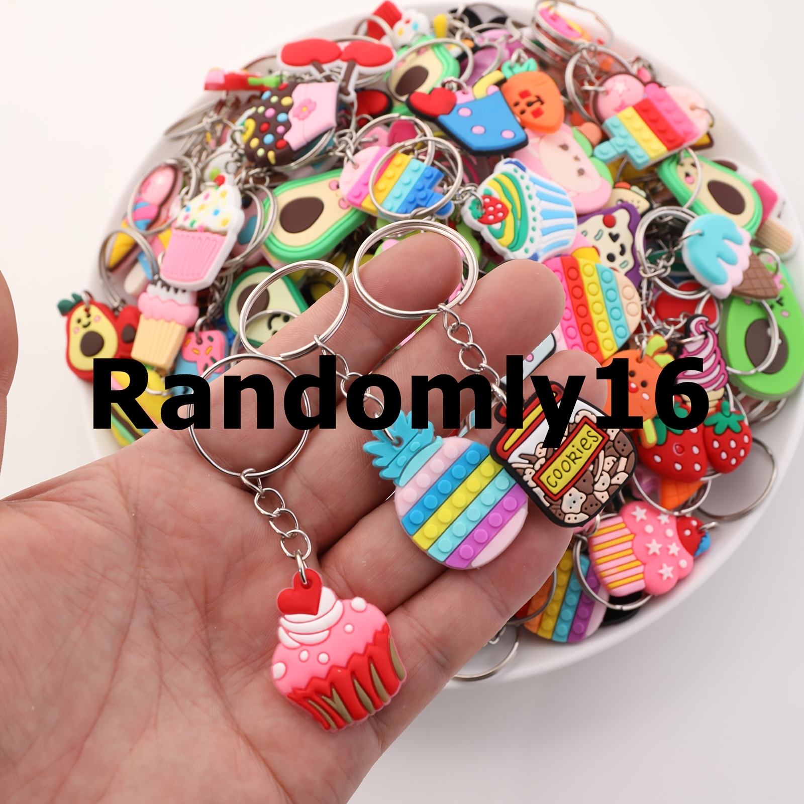 Cute Cartoon 16/46/76 Pineapple Hamburger Watermelon Random Irregular Mixed Keychains