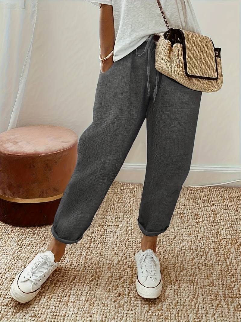 Pantalon Femme Décontracté Avec Cordon Et Bas Resserré - Tissu Souple, Poches - Style Casual, Running
