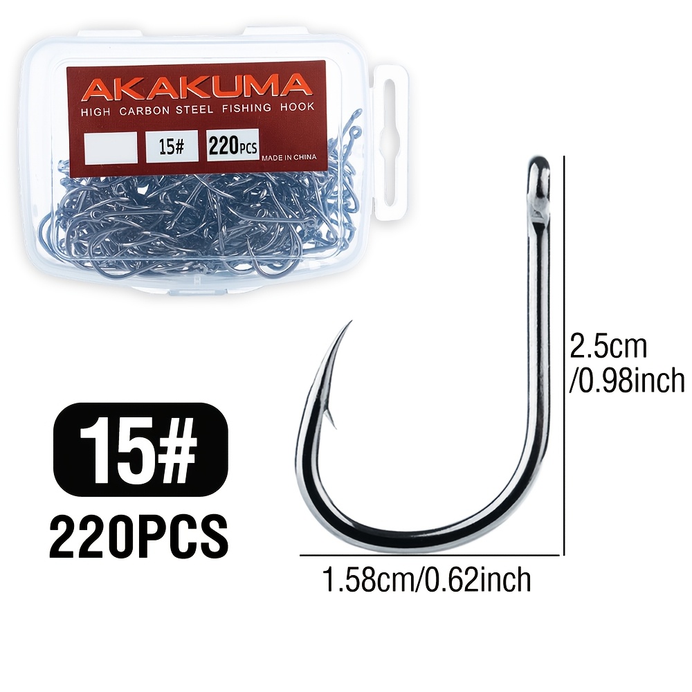 TEMU 220pcs/box High Carbon Steel Fishing Hooks Size 3#-15# With Barbs, High Hardness, Fishing Hooks