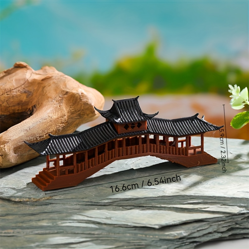 Image of Vintage Style Mini Chinese Architecture - Collectible Asian For Desktop Decor, Perfect For , Aquarium, And Glass Top, Plastic Material, Floral Theme, No Power Needed, 18+