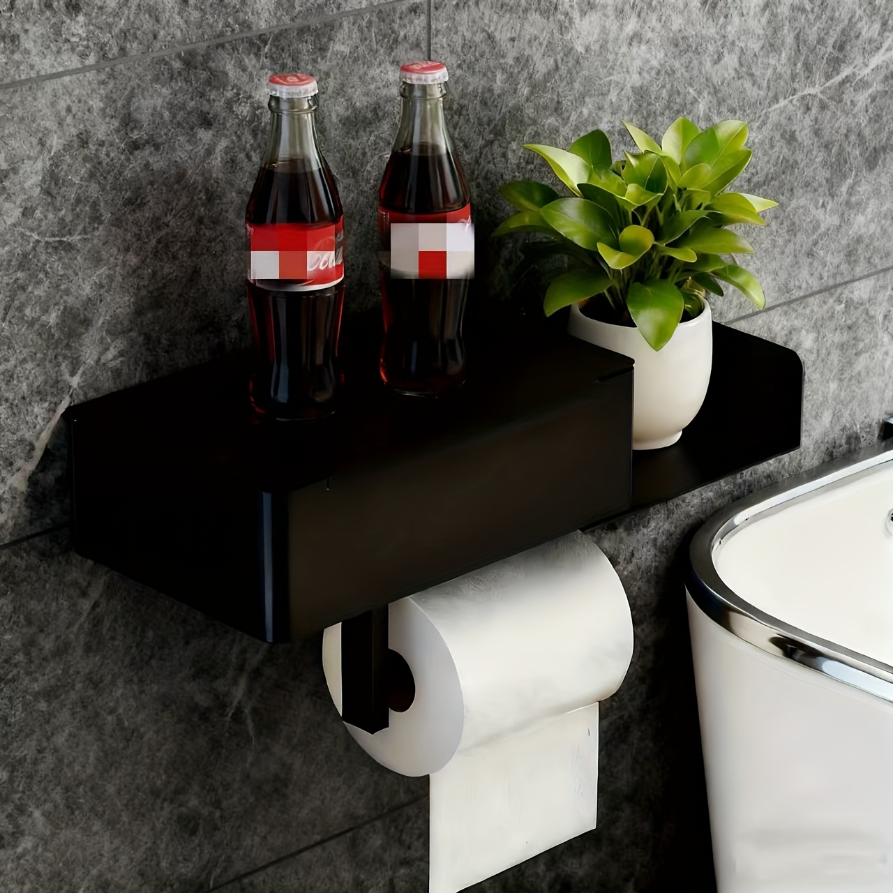 TEMU Thickened Extra-large Paper Towel Rack Stainless Steel Toilet Square Roll Paper Rack No Punching Paper Towel Box