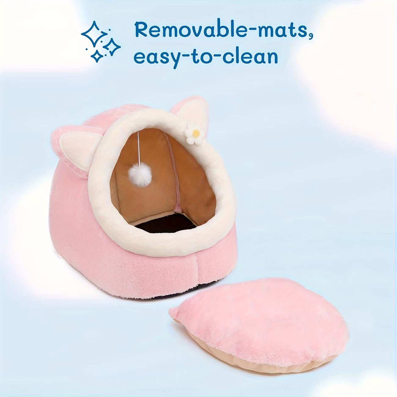 cat beds for indoor cats cute cat bed cave with hanging toy small cat houses with removable washable portable no deformation pet bed house design pink multiple sizes Product details 3