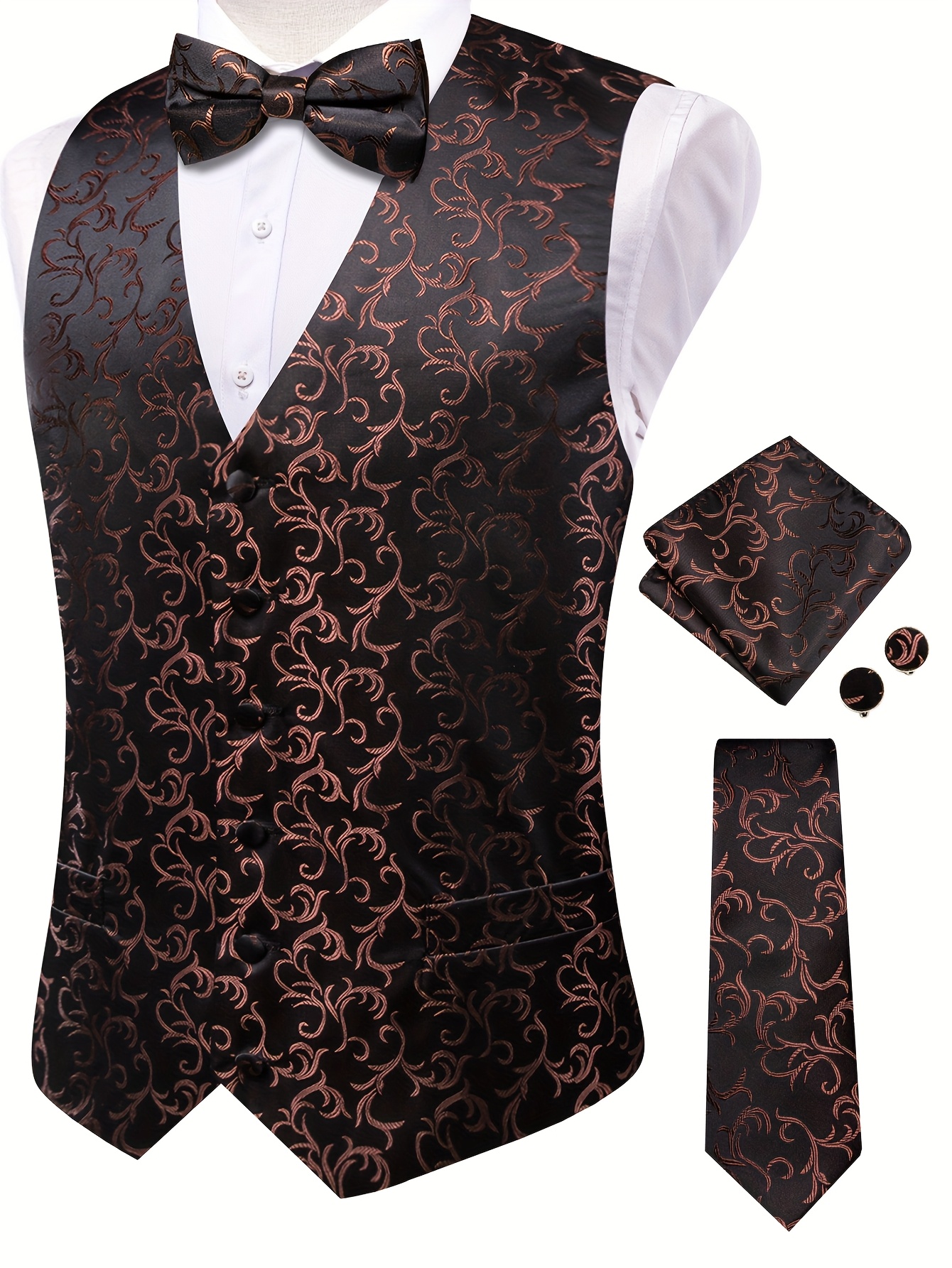 stylish mens wedding party suit vest tie bowtie handkerchief cufflinks 0
