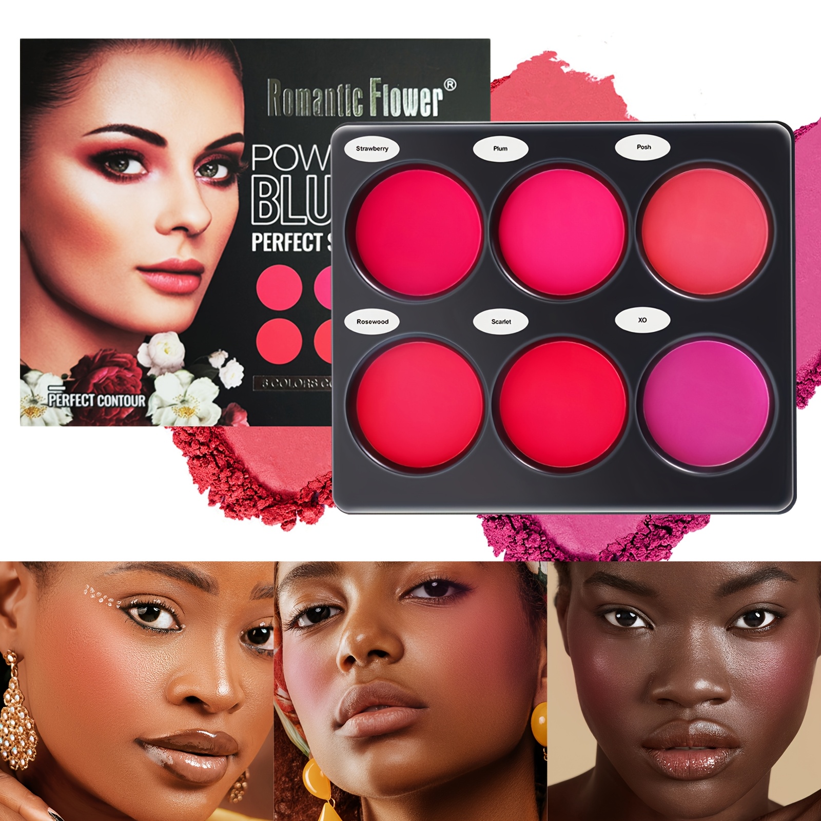 TEMU Palette Of 6 Shades Of Blush, Featuring Matte Mineral Powder And Bright Shimmer For Cheeks And Eyes, Suitable For Vegan Makeup, , 1.5 Oz.