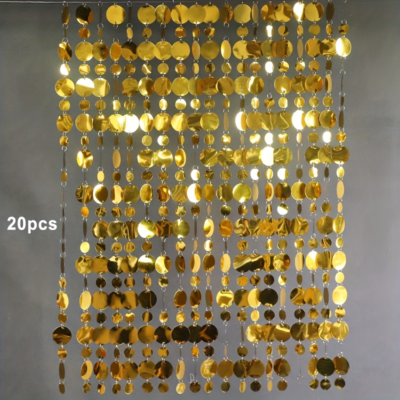 Image of Set Of 20 Golden And Silver Sequin Tassel Garlands, Perfect For Decorations , Birthdays, And Christmas Parties - Featuring 3cm And 5cm Round Sequins, Each String Measures 100cm/39.37in