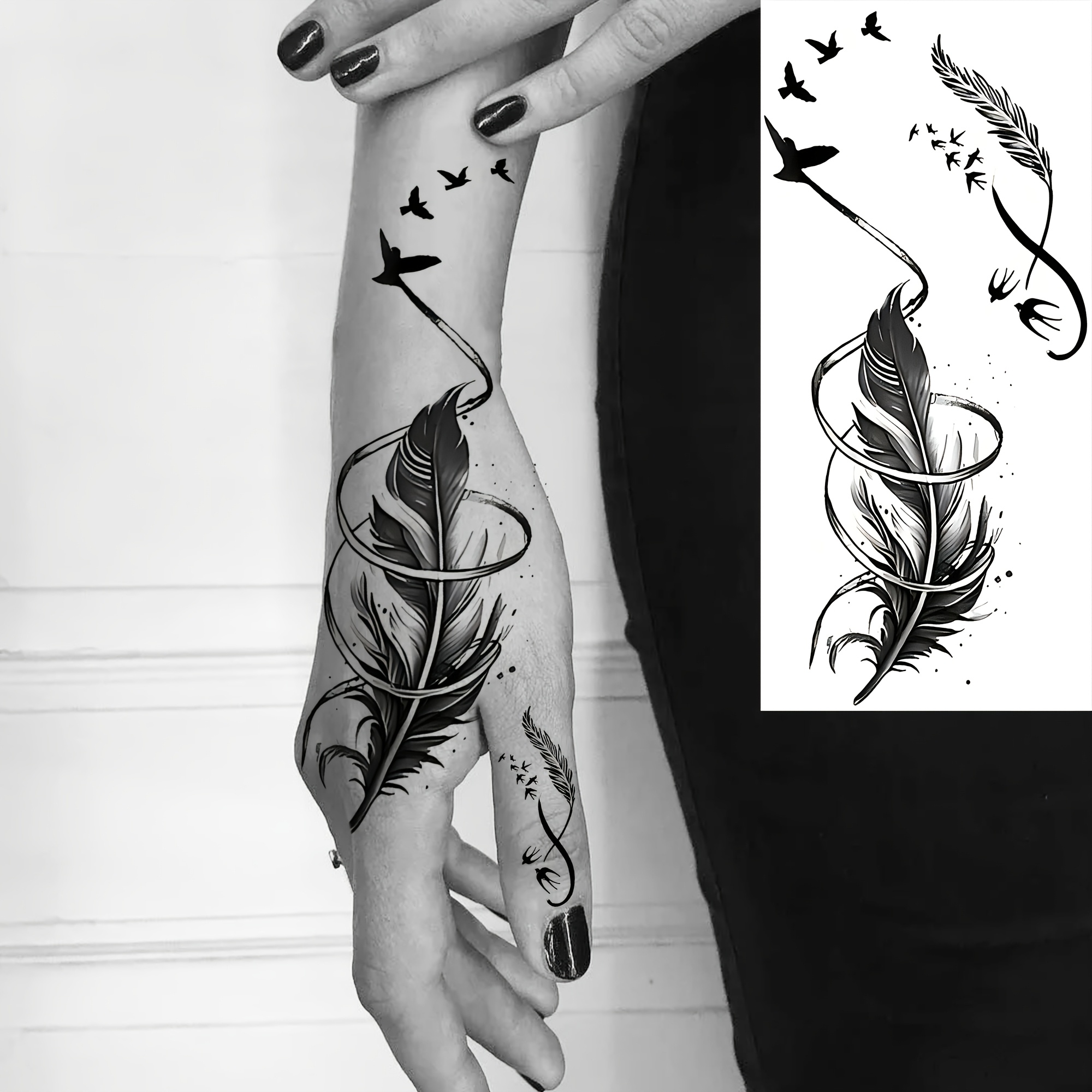 A Temporary Tattoo Sticker Featuring A Design, Suitable For Men And Women. To Body Parts Such As Hands, Fingers, Feet, Neck, Collarbone, Waist, Legs, Thighs, Shoulders, Ankles, Forearms, Calves