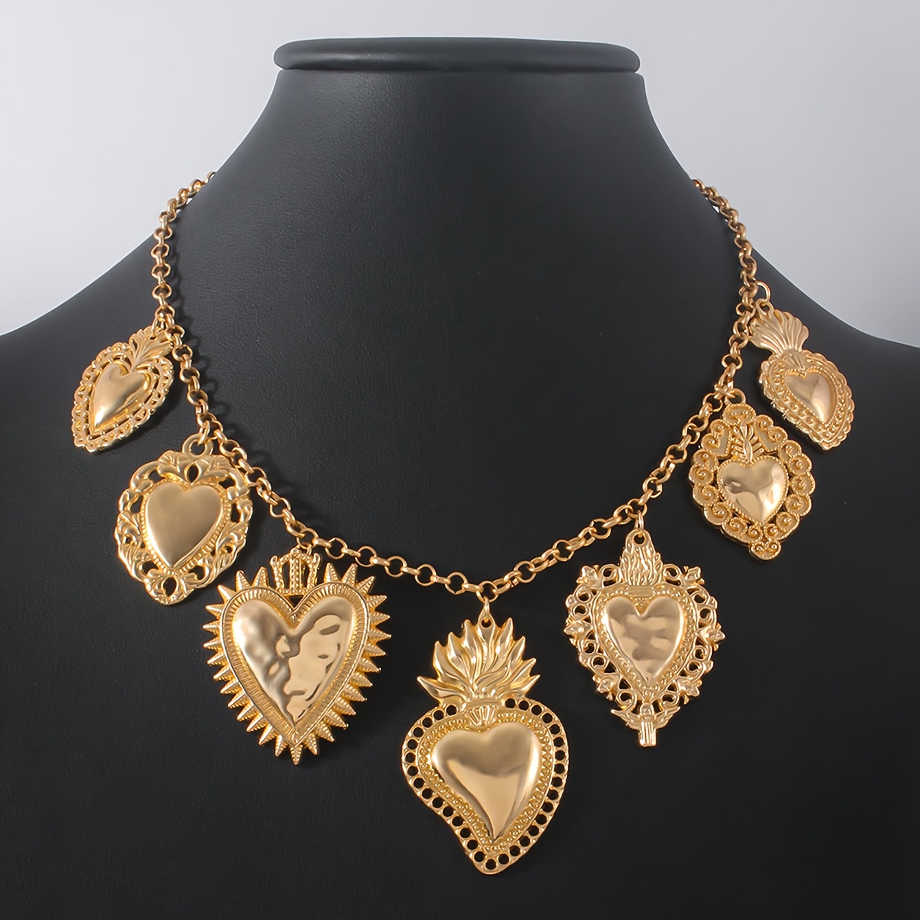TEMU 1pc Retro Style Pendant Necklace, Chain With Multi-style Heart Designs, Elegant And Unique, Versatile Accessory For Daily And Party Wear