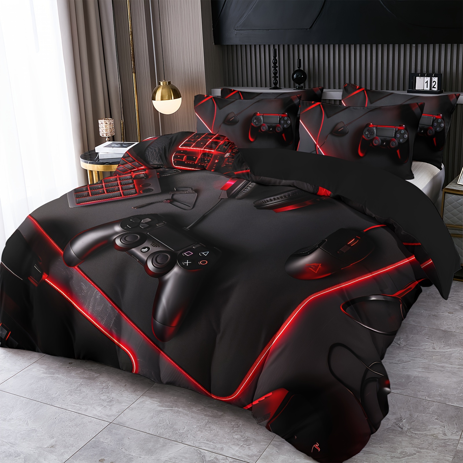 

Gaming-inspired 2/3pcs Bedding Set - Soft & Breathable Duvet Cover And Pillowcases With Mouse, Headset, Keyboard Prints - All , Machine Washable