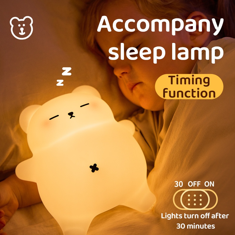 snoring bear   breathable night light for anxiety stress relax meditation lamp with   adjustable brightness usb rechargeable bedside sleep aid for kids adults calming gift bear bedroom decor Product details 1