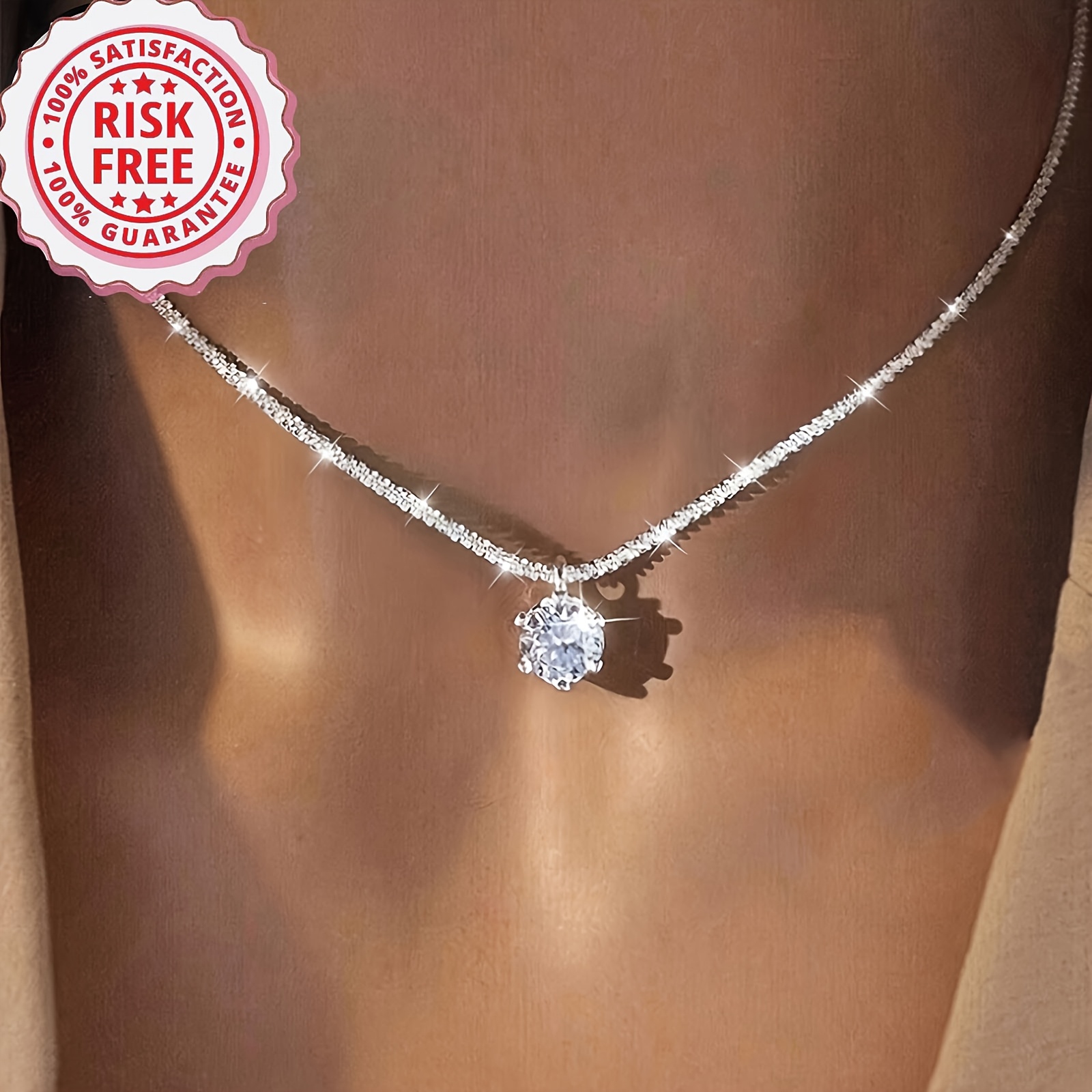Elegant And Shiny Silvery-plated Copper Women's Necklace, Wedding Necklace, Inlaid With Synthetic Cubic 3a Zirconia, Suitable For Daily Wear, Banquets, Weddings, Christmas Gift, Valentine's Day Gift