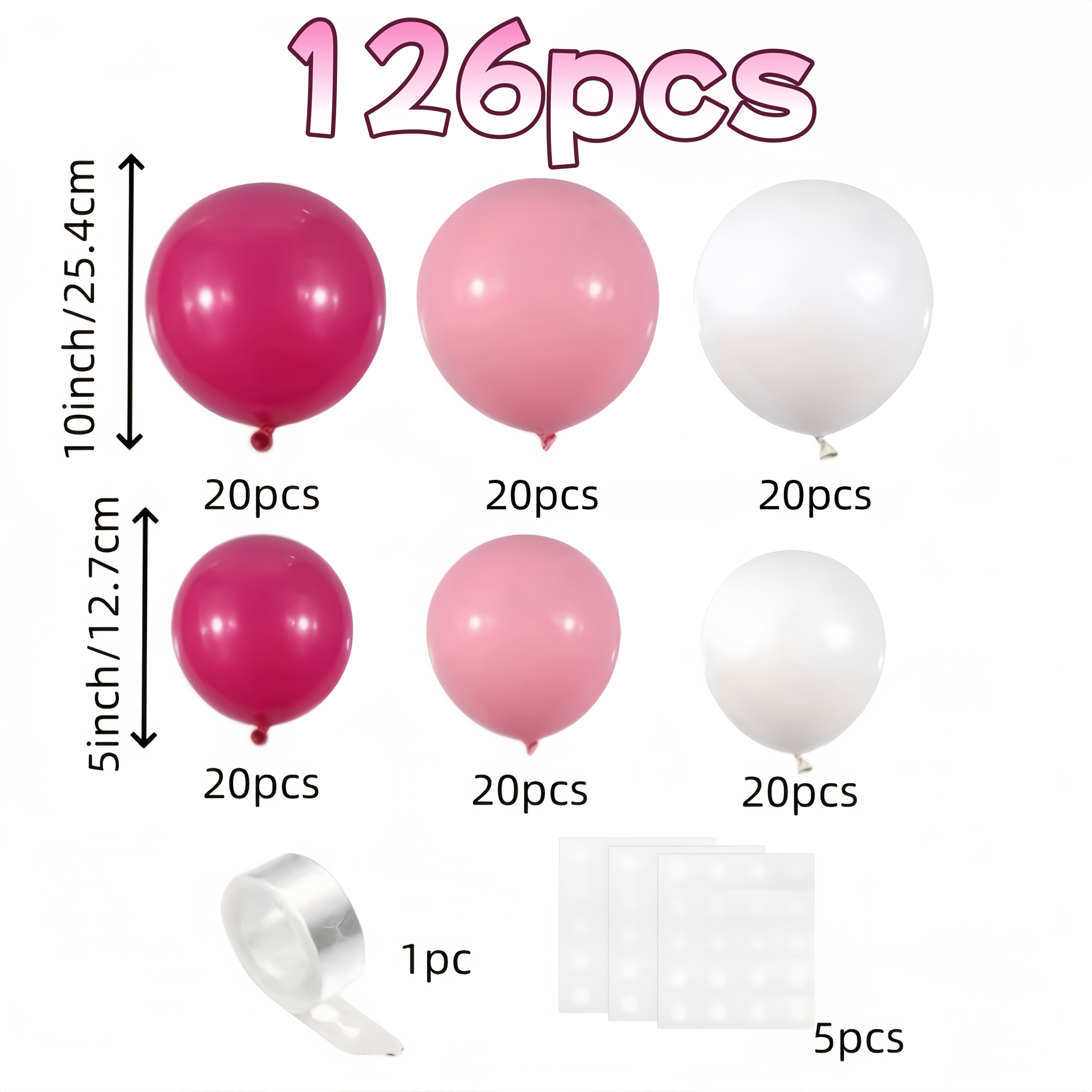 TEMU 126pcs Rose Red, Pink And White Latex Balloon Wreath Arch Set, Suitable For Weddings, Engagements, Birthdays, Gender Reveals, Parties, Mother's