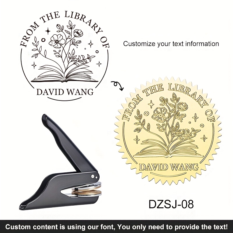 TEMU 1pc, Custom Book Embossing Hand Pliers Steel Stamp, Black Portable Embossing Hand Pliers. Custom Diy Embossing Stamp For Weddings, Libraries,
