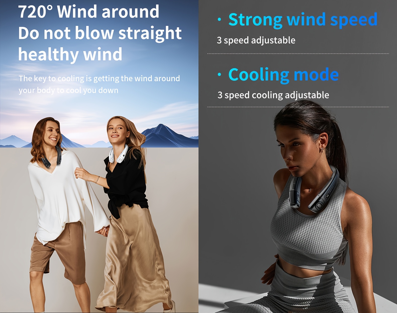 2025 Ergonomic Neck Fan, a Wearable Fan That Blows Air from The Back, a 2-In-1 Portable Rechargeable Cooling Neck Fan, Featuring 360° Bladeless Cooling for Personal Use, Lightweight Design Suitable for Travel, Work, And Outdoor Activities.