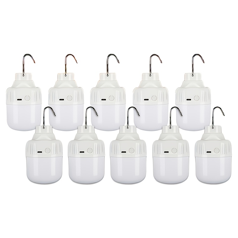 TEMU 10 linternas LED portátiles de camping recargables por USB con gancho, 3 de luz para patio, camping, pesca, puestos de emergencia, luz nocturna
