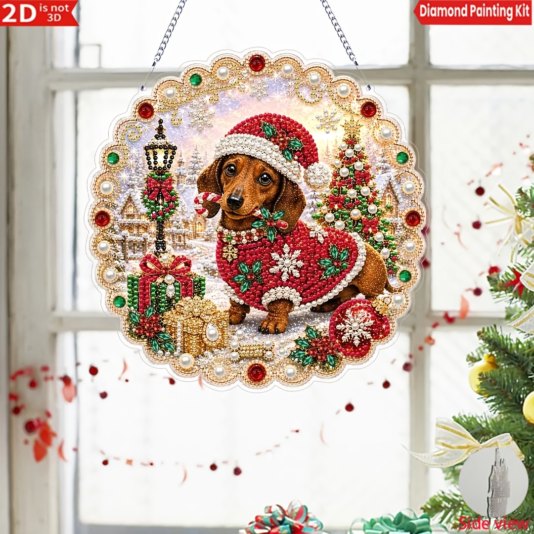 TEMU 2d/flat-new Handmade Drill Pearl Diamond Painting Kit, Decorative Pendant - Discount, Animal Holiday Theme Creative Christmas Dog Bohemian Style