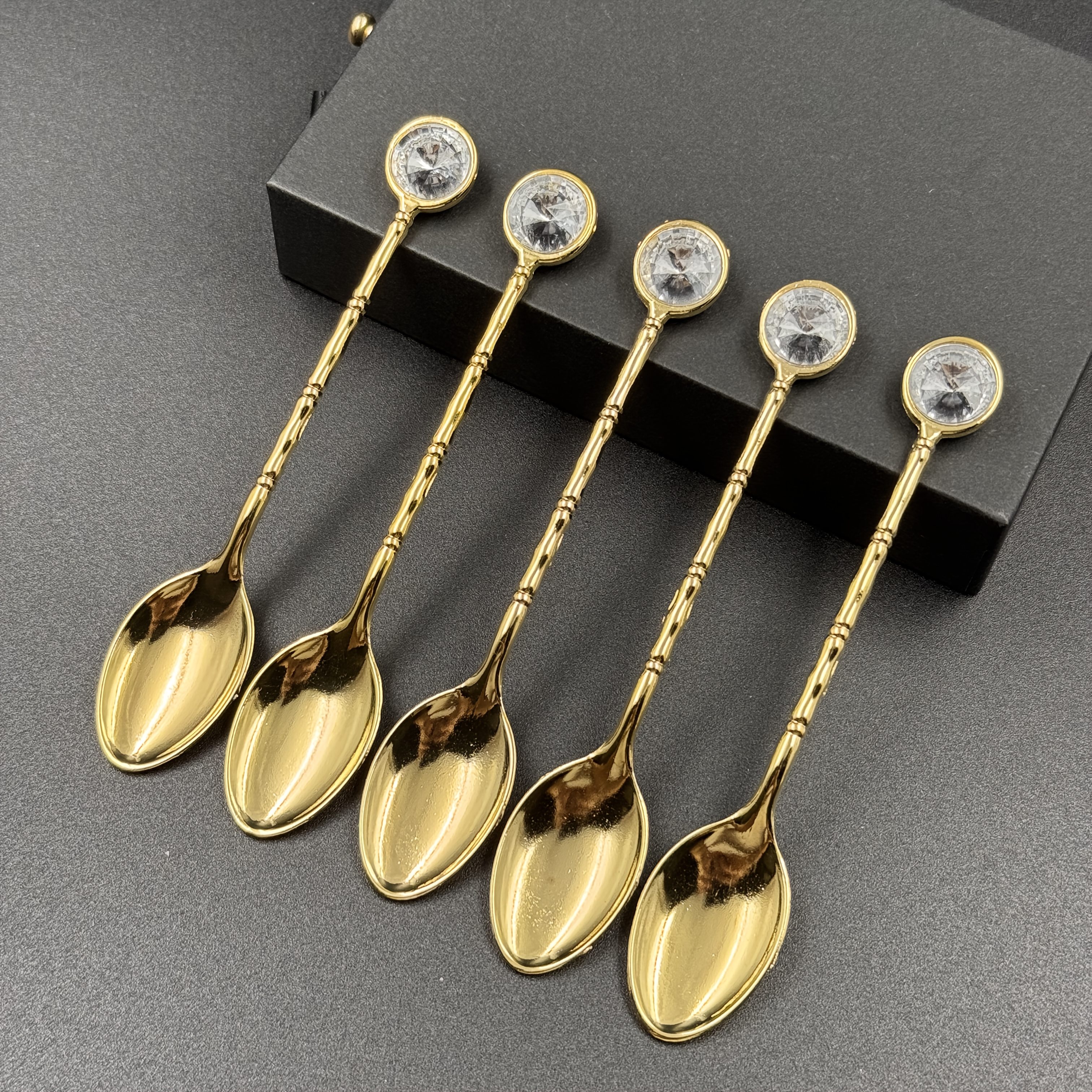 E-shop 5er-Set Vintage Kristall-Dekor Kaffeelöffel – Elegante Metall-Teelöffel Dessertrührlöffel für Zuhause, Café, Nachmittagstee, Foto-Requisiten