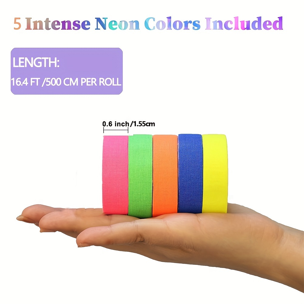 5pcs Neon Adhesive Tapes, 5 Colours, Fluorescent Tape, UV Black Light,  Fluorescent Gaffer Tape, Neon Coloured For Party Decoration, Halloween,  Crafts